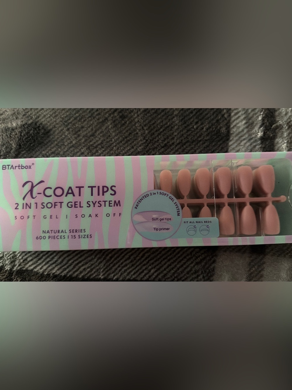 BTArtbox Soft Gel Nail Pink Tips 600 pieces, 15 sizes almond shape